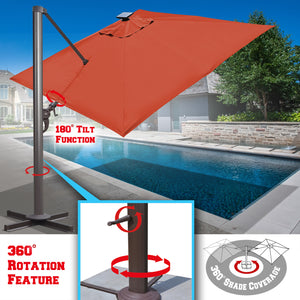 10' x 10' Anti-wind Cantilever Big Roma Solar LED Patio Umbrella Offset Waterproof (Local Pickup Only)