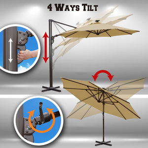 11.5' Anti-wind Cantilever Big Roma Solar LED Patio Umbrella Offset Waterproof (Local Pickup Only)