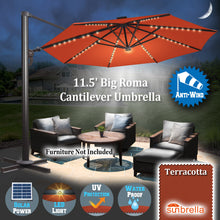 Load image into Gallery viewer, 11.5&#39; Anti-wind Cantilever Big Roma Solar LED Patio Umbrella Offset Waterproof (Local Pickup Only)
