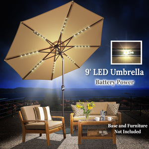 9' Patio Battery Lighted LED Umbrella Tilt Sunshade Garden Balcony