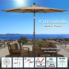 Load image into Gallery viewer, 9&#39; Patio Battery Lighted LED Umbrella Tilt Sunshade Garden Balcony
