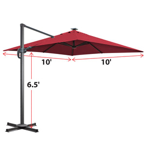 Outdoor 10'x10' LED Light Offset Cantilever Umbrella Patio Hanging Umbrella GLEAMINGG (ONLY LOCAL PICK UP) )